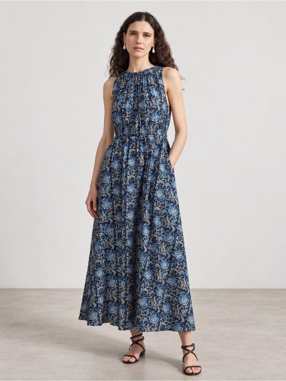 Apiece Apart Bali Sleeveless Botanical-Print Midi Dress Size M